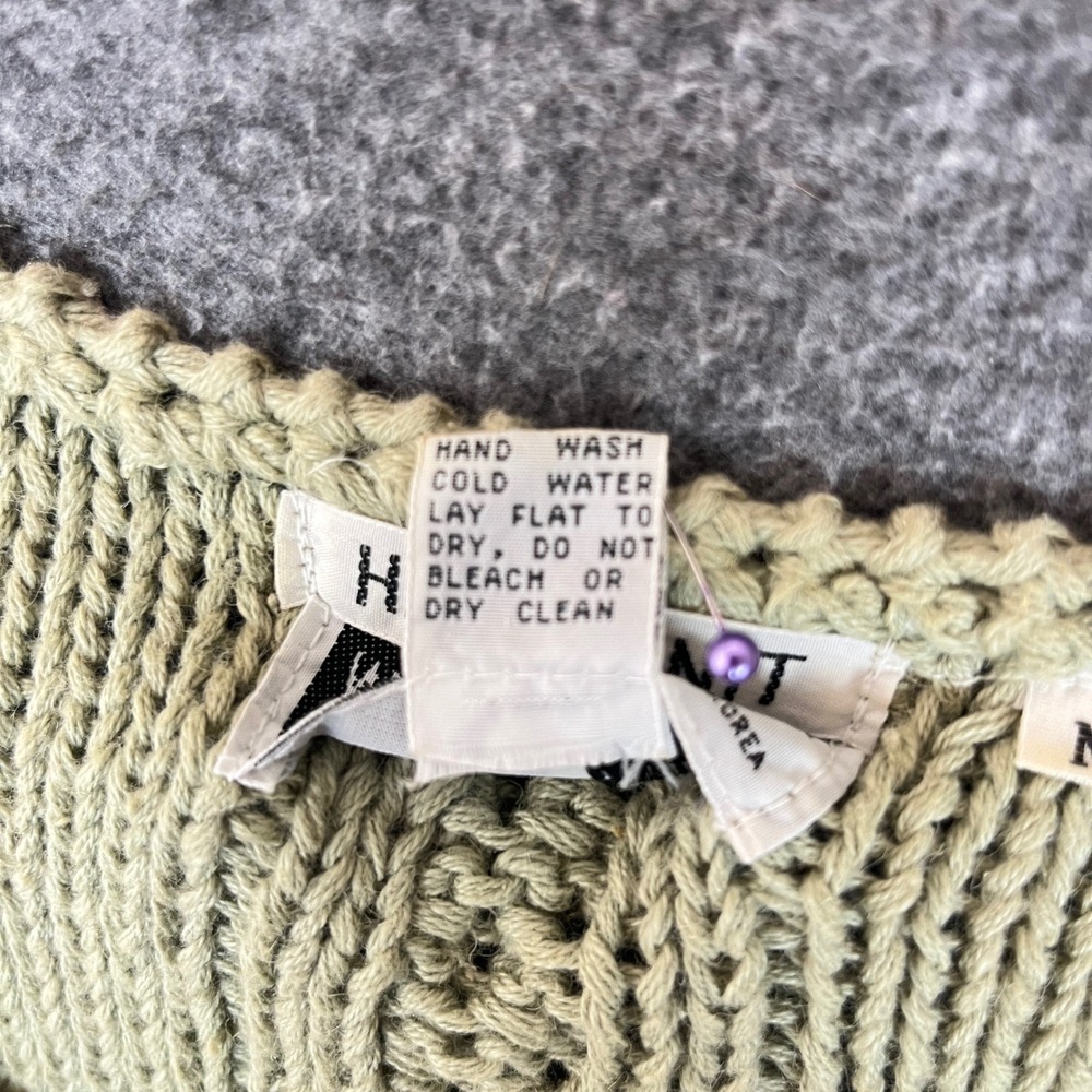 Vintage Hand Knit Cropped Sweater Sage Green Sz M 90s Y2K Fairy Cottagecore Boho - Picture 9 of 11